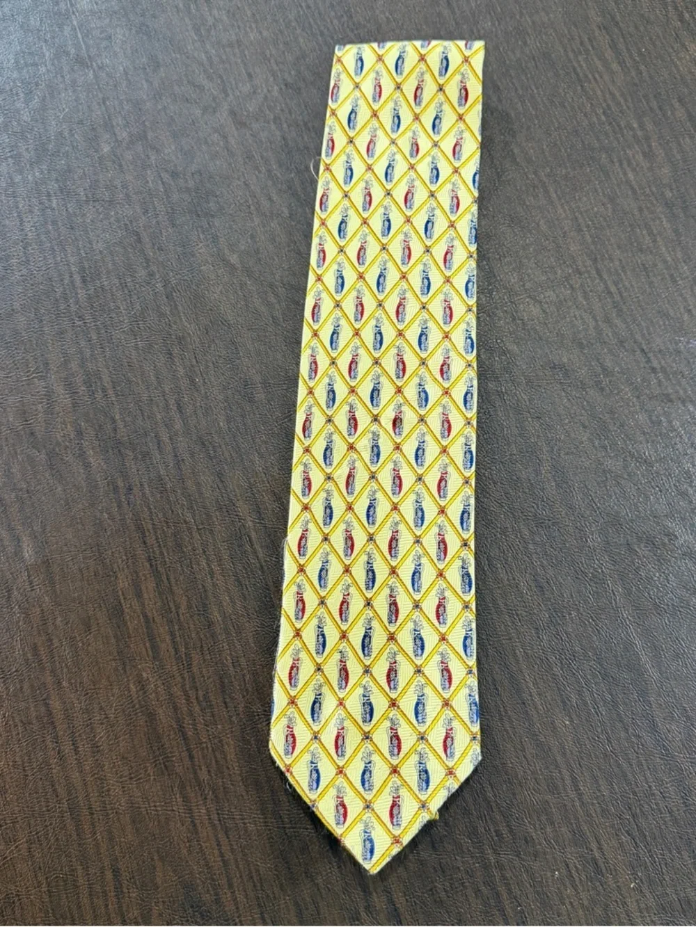 Empire Accessories London Yellow Diamond Golf Club Pattern Men's Tie 100% Silk